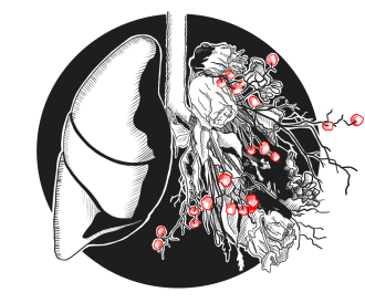 A lung with one half out of dried flowers.