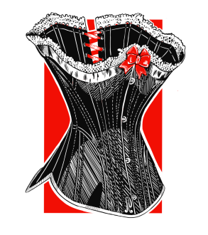 A corset with a red ribbon.
